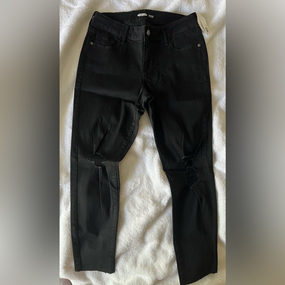 Old Navy Black Distressed Petite Women Jeans